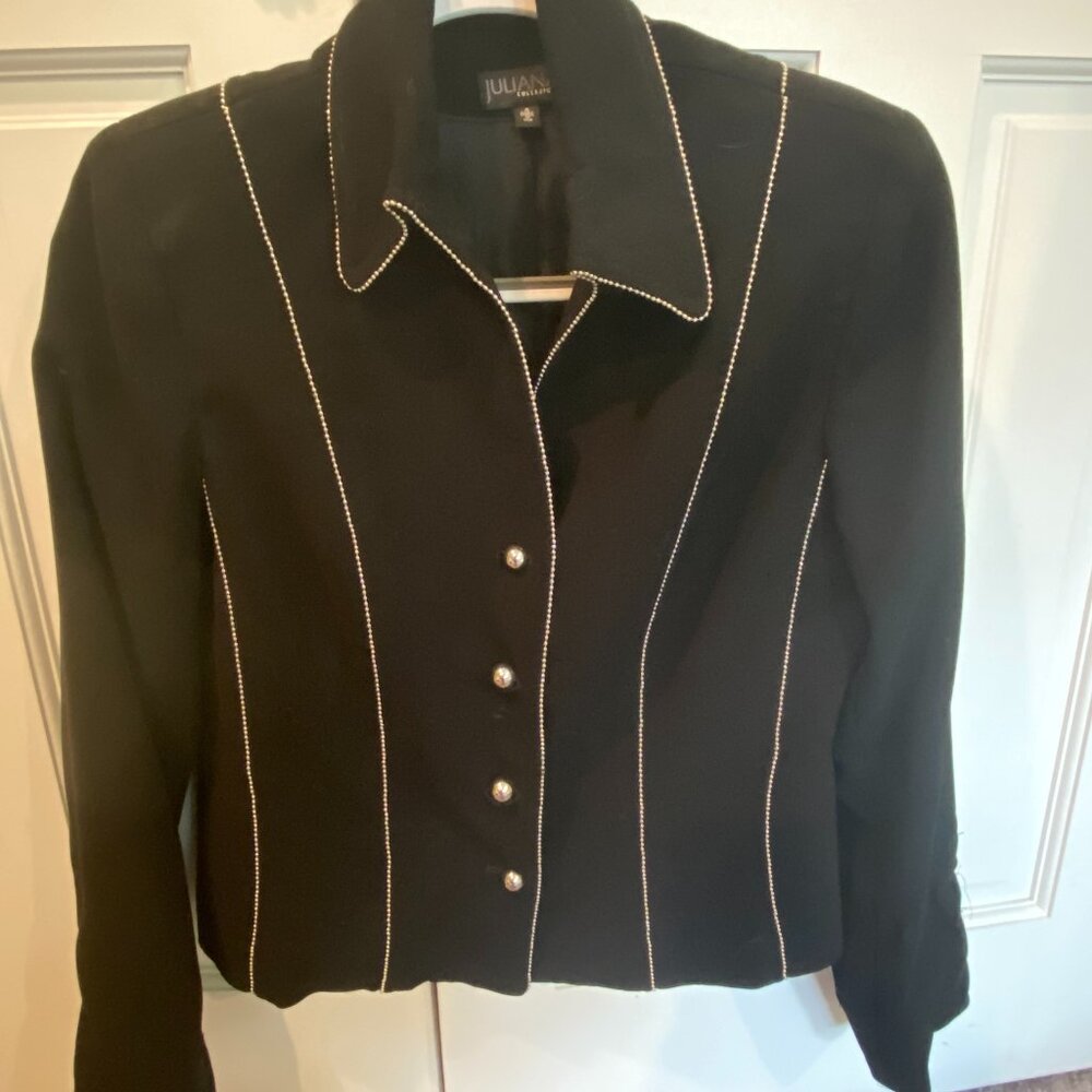 Juliana Collezione Black Blazer with Silver Metal Buttons and Detailing-Size 4